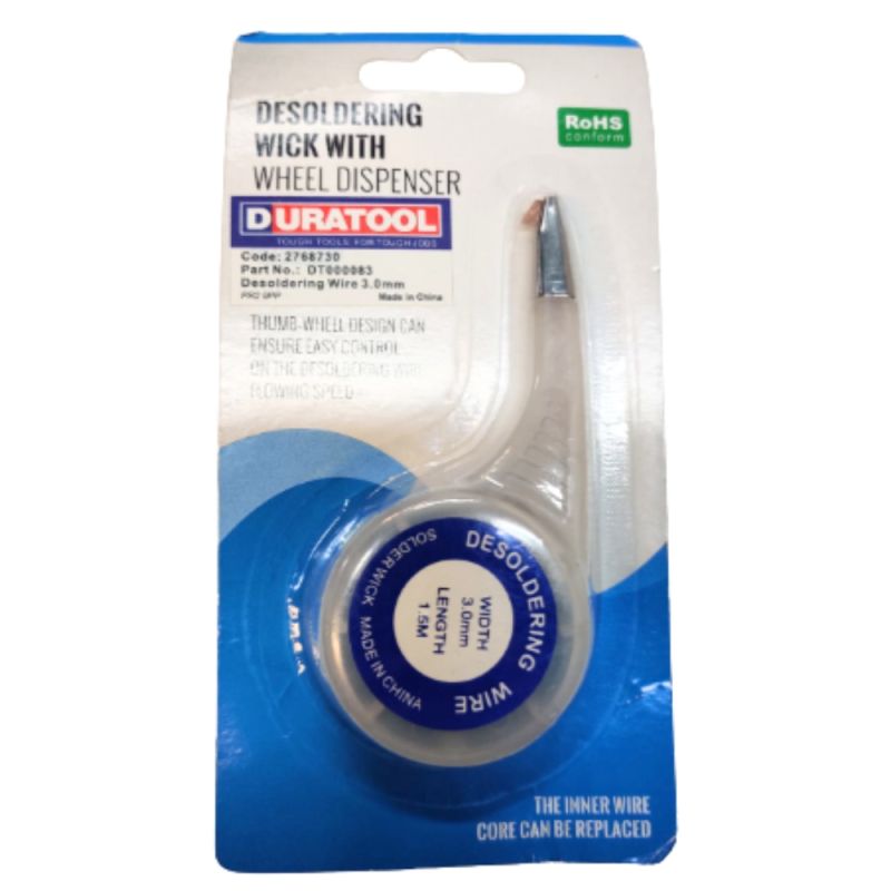 DT000083 , Desoldering Wire 3.0mm with Wheel Dispenser – 1.5m Length