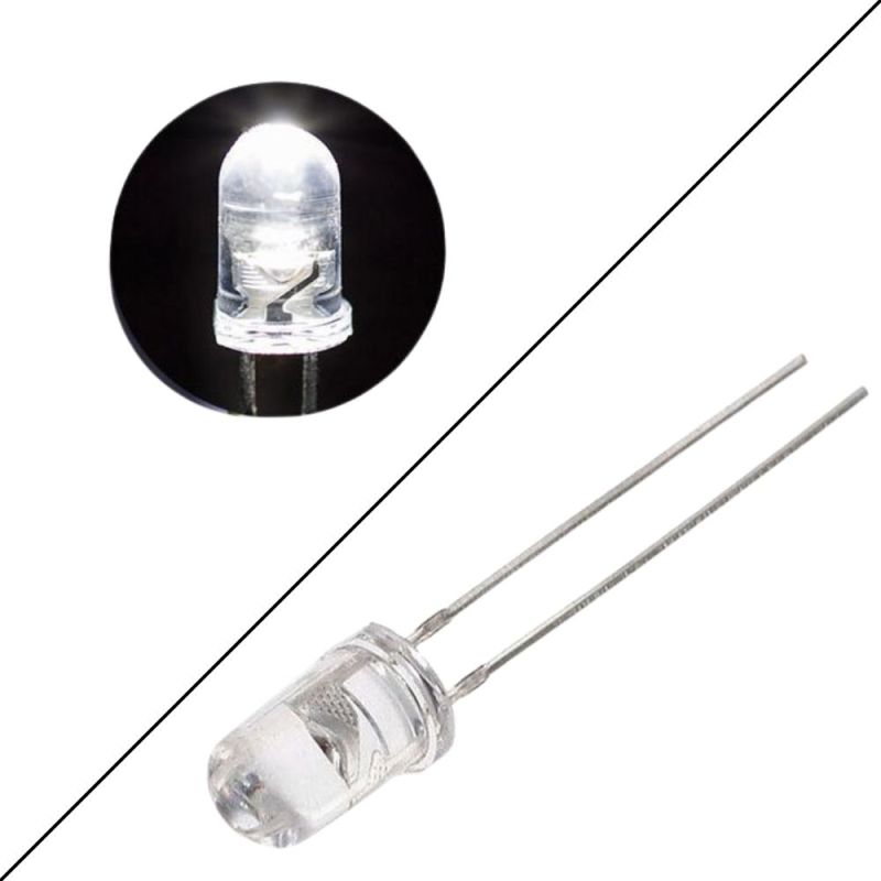 5mm Round White LED- Clear Lens, High-Brightness Indicator