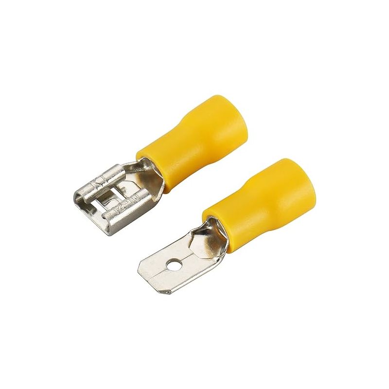 Baomain Male & Female Quick disconnects Vinyl Insulated Spade Wire Connector Electrical Crimp Terminal 12-10 AWG 6.3mm Yellow