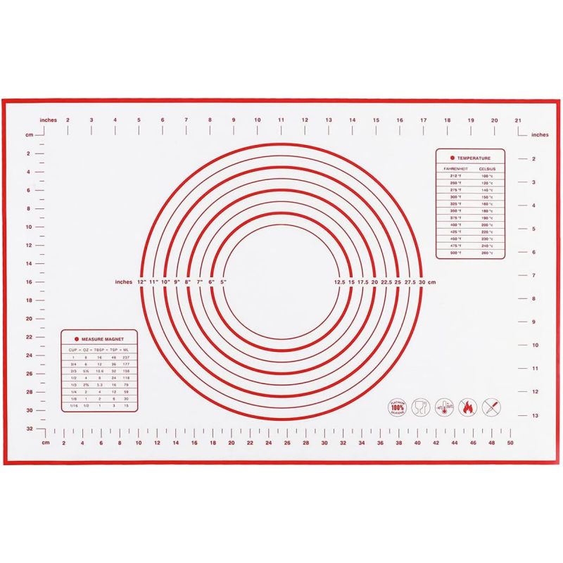 Sky Touch Baking Mat, Non Stick Silicon Rolling Pastry Mat,Kneading Pad Sheet Glass Fiber Rolling Dough Large Size For Cake Macaron Kitchen Tools, Red,White, Sk3C3001-Baking 60 X 40CM