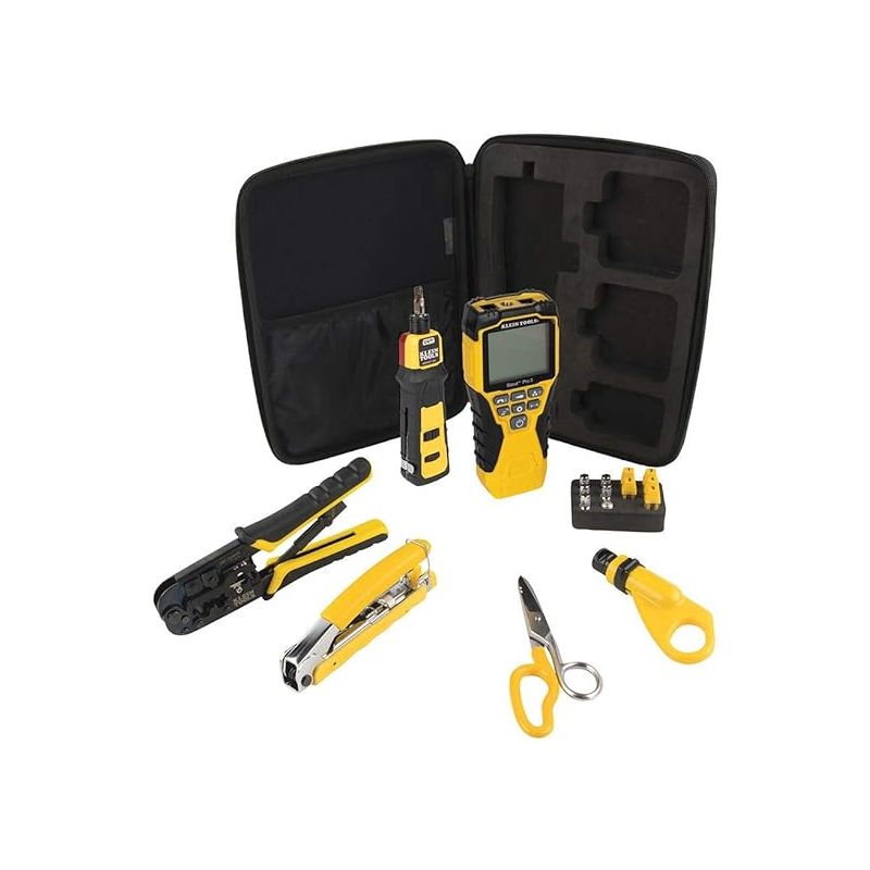 Klein Tools VDV001819 Tool Set, Cable Installation Test Set with Crimpers, Scout Pro 3 Cable Tester, Snips, Punchdown Tool, Case, 6-Piece