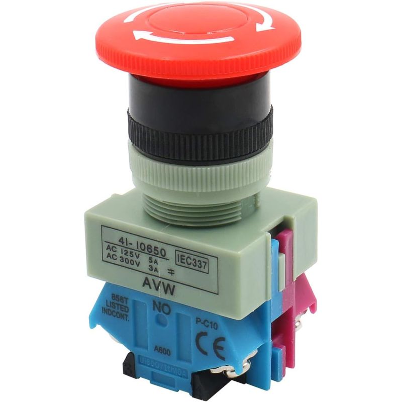 Emergency Stop Switch Baomain Emergency Stop Switch Push Button Switch AC 600V 10A Red Mushroom 22mm NO NC