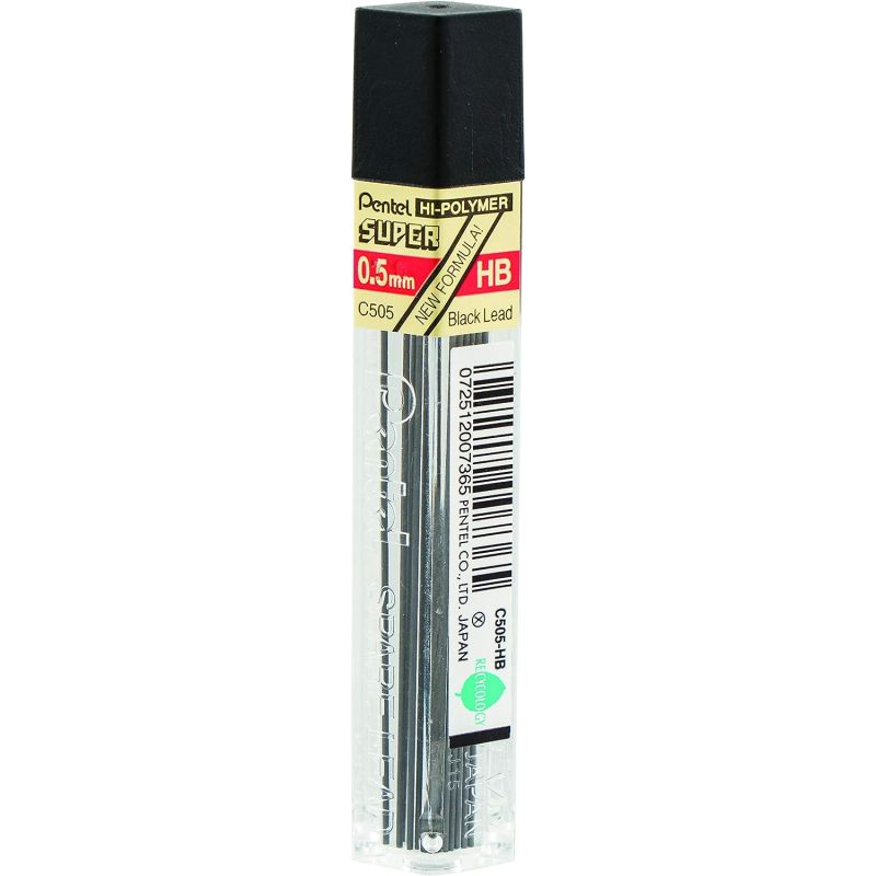 Pentel Super Hi-Polymer Lead Refill, 0.5mm, Fine, HB, (C505-HB), Black,
