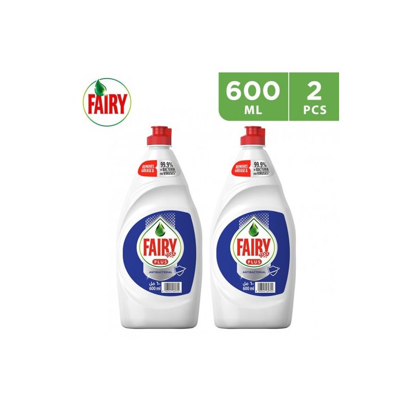 Fairy Plus Original Dishwashing Liquid Soap With Alternative Power To Bleach, 2 X 600 Ml