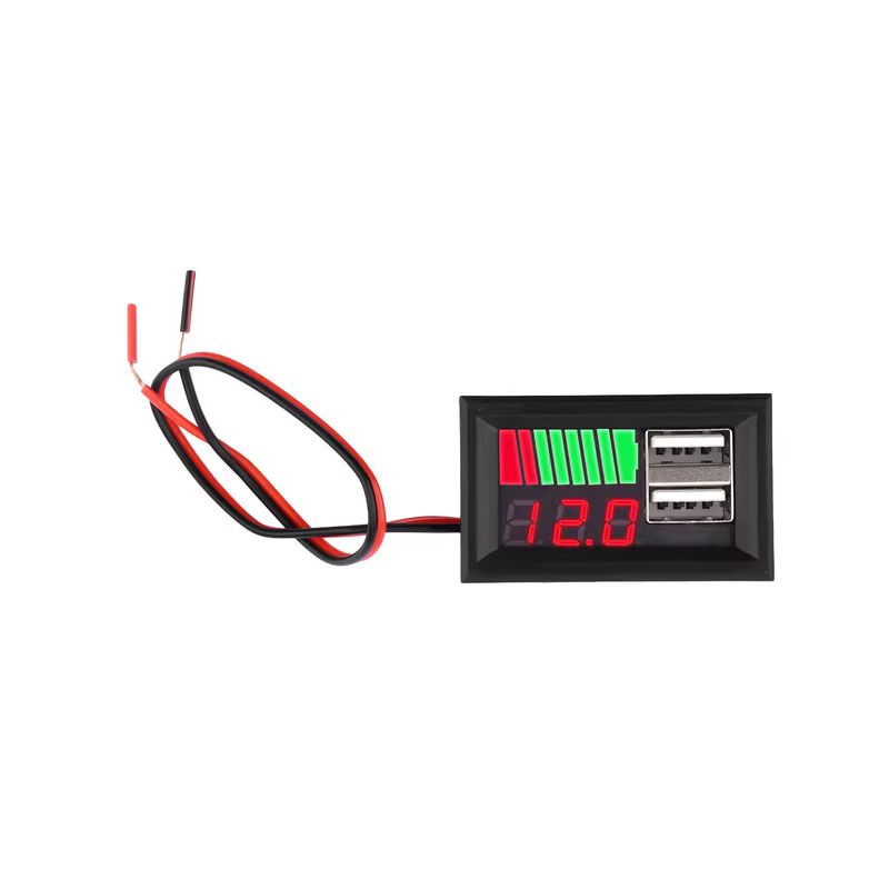 12V Battery Voltage Indicator with Dual 5V 2A USB Outputs, LED Display, and Battery Capacity Monitoring