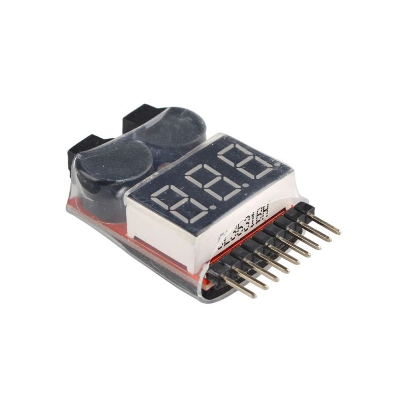 1-8S Lipo/Li-ion/Fe Battery Voltage Tester, 2-in-1 Low Voltage Buzzer Alarm