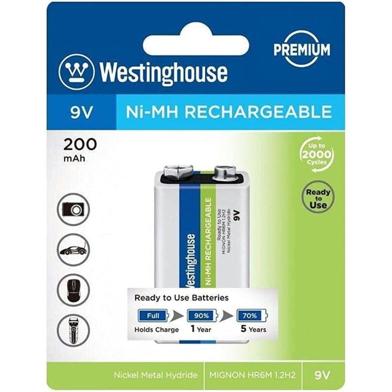 NH-9V200ARBP1 9V 200mAh Ni-MH Rechargeable Battery, Single Blister Pack