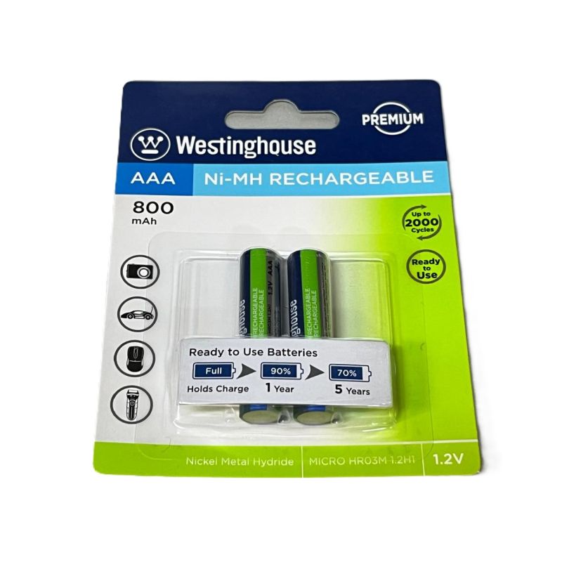 AAA 1.2V 1000mAh Ni-MH Rechargeable Batteries, Pack of 2
