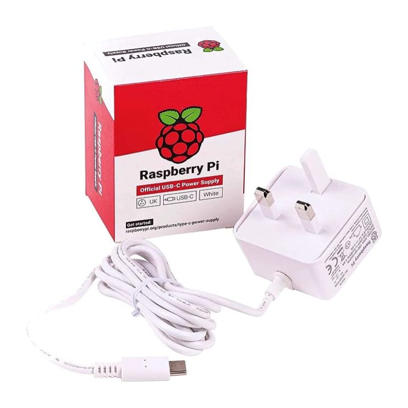 SC0443, Raspberry Pi 15W Power Supply, 5.1V, 3A, USB-C Power Supply, UK plug ,  white 