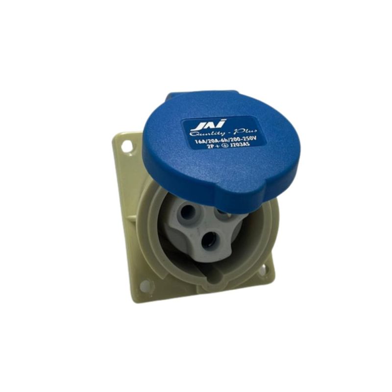 J203AS, Industrial 3-Pin Socket - 16A/20A, 200-250V, Heavy Duty Engineering Plastic