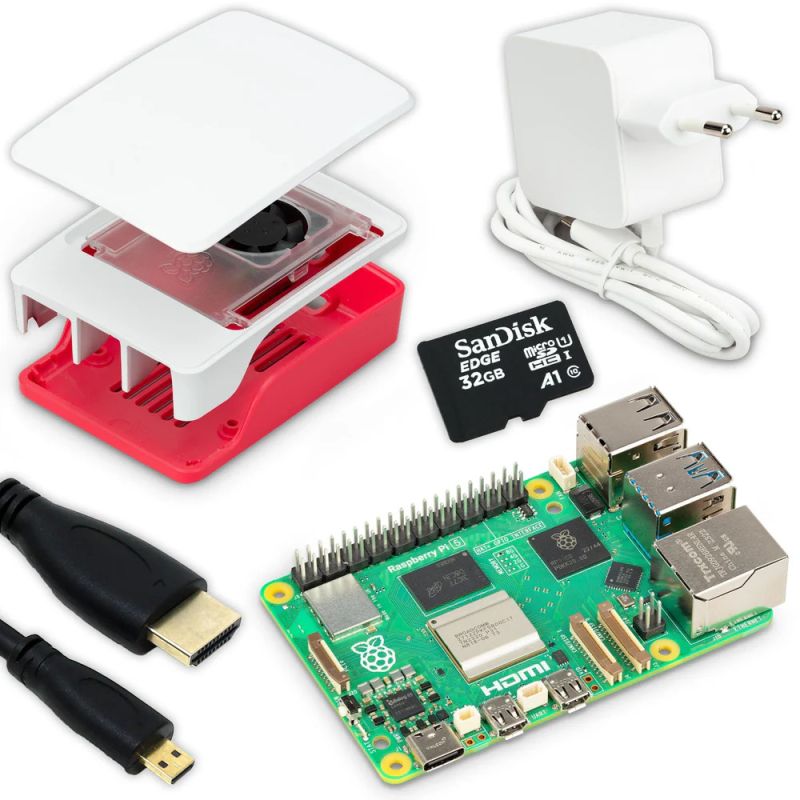 Raspberry Pi 4 Model B Starter Kit – 4GB RAM | Official Red/White Case, USB-C Power Supply & Pre-Loaded microSD Card | DIY Coding, IoT, Robotics Kit