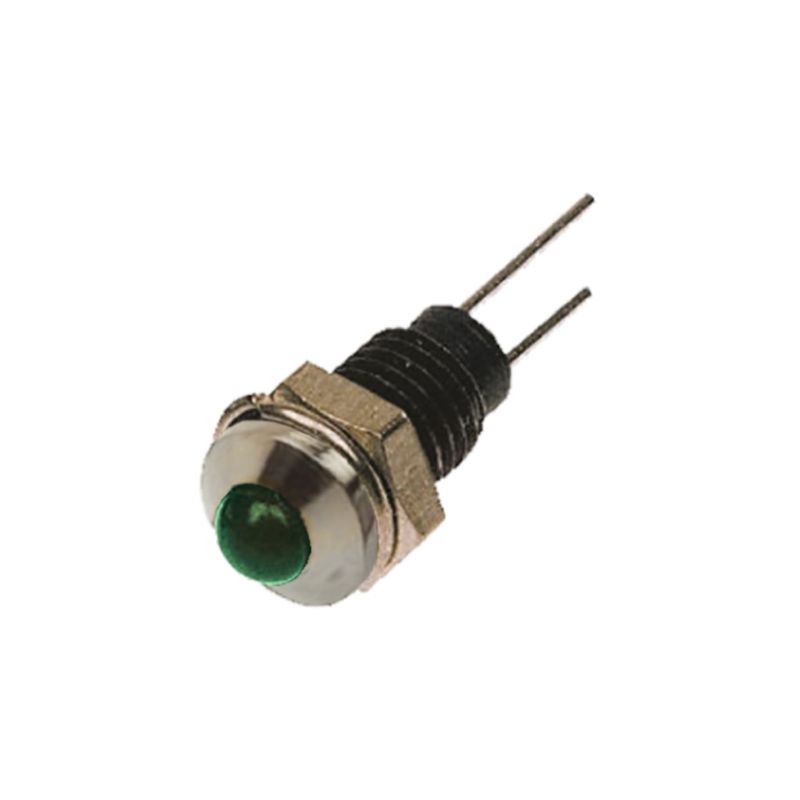 Bulgin Green Panel Mount Indicator, 2.1V, 6.1mm Mounting Hole Size, Lead Wires Termination