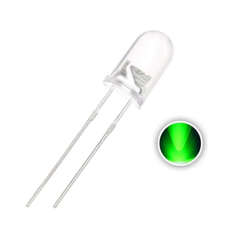 5mm Round Green LED- Clear Lens, High-Brightness Indicator