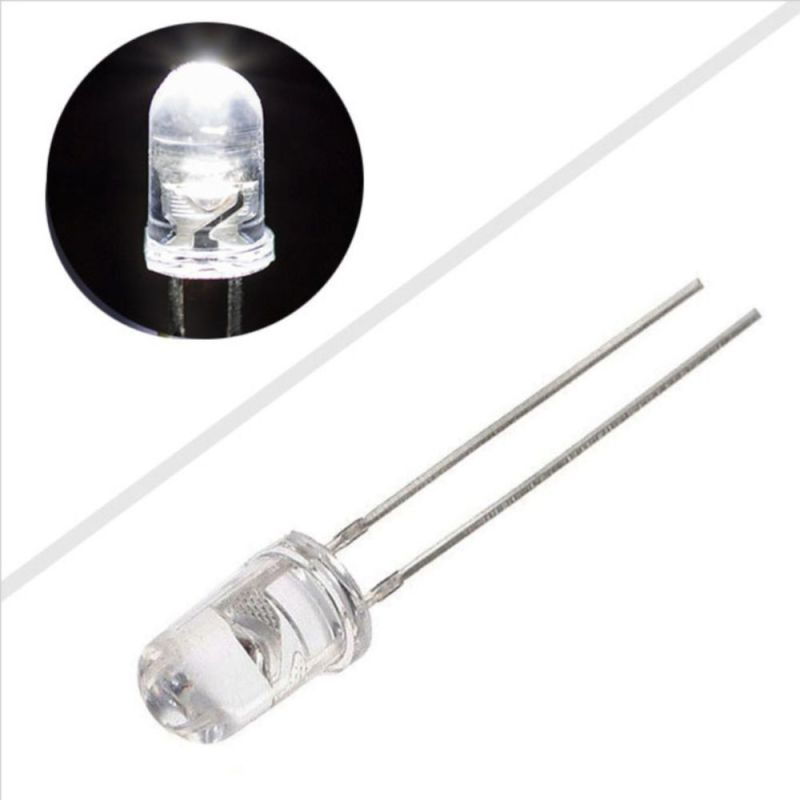 5mm Round White LED- Clear Lens, High-Brightness Indicator