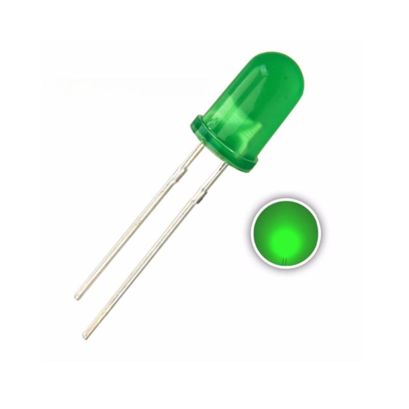 5mm Round Green LED-Diffused Lens, High-Brightness Indicator