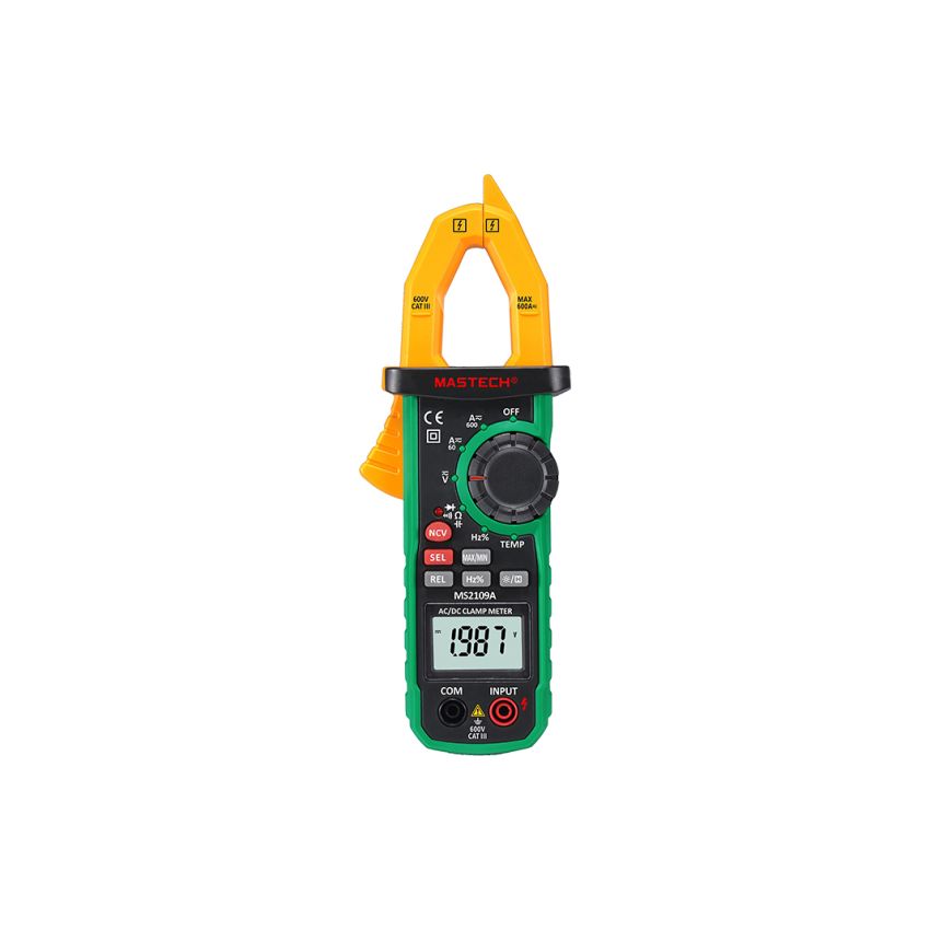 MS2109A, Digital AC/DC Clamp Meter – 600A AC/DC Current, 600V Voltage, True RMS Measurement