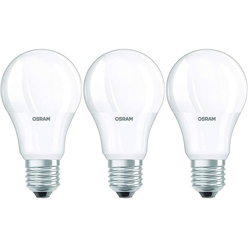 Osram LED Lamp/E27 Base/Warm White (2700 K)/Replaces 60 W Incandescent Bulbs/8.50 W/Frosted/LED Base Classic A (Pack of 3)