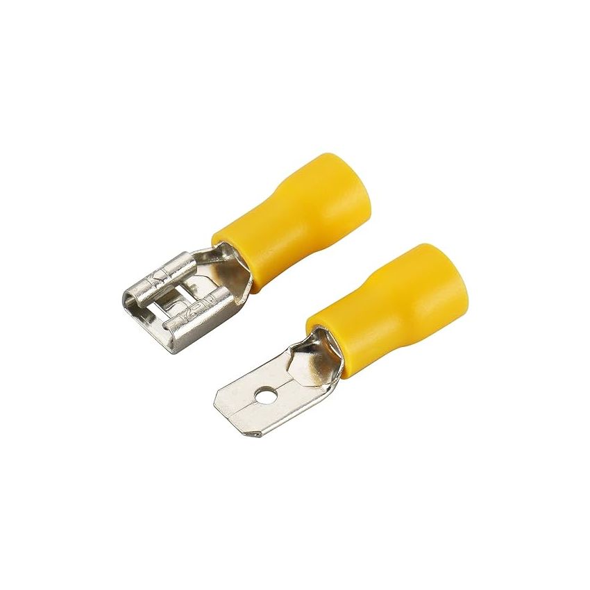 Baomain Male & Female Quick disconnects Vinyl Insulated Spade Wire Connector Electrical Crimp Terminal 12-10 AWG 6.3mm Yellow