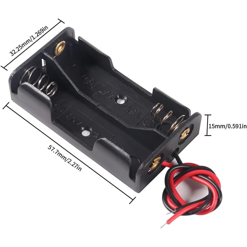 2-Way AA Battery Holder, Wired Connection for 1.5V Batteries