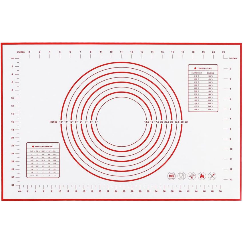 Sky Touch Baking Mat, Non Stick Silicon Rolling Pastry Mat,Kneading Pad Sheet Glass Fiber Rolling Dough Large Size For Cake Macaron Kitchen Tools, Red,White, Sk3C3001-Baking 60 X 40CM