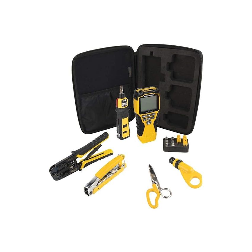Klein Tools VDV001819 Tool Set, Cable Installation Test Set with Crimpers, Scout Pro 3 Cable Tester, Snips, Punchdown Tool, Case, 6-Piece