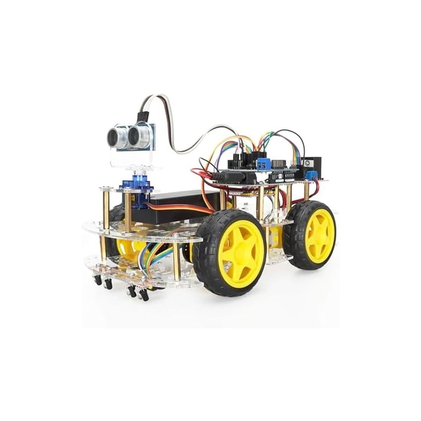 Robot Car Kit, Arduino UNO R3 Compatible MEGA328P, Bluetooth Controlled, Obstacle Avoidance and Line Following Capable