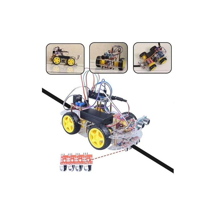 Robot Car Kit, Arduino UNO R3 Compatible MEGA328P, Bluetooth Controlled, Obstacle Avoidance and Line Following Capable
