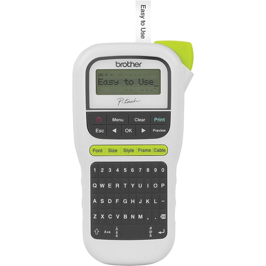 Label Printer Brother P-Touch, PTH110, Easy Portable Label Maker, Lightweight, Qwerty Keyboard, One-Touch Keys, White