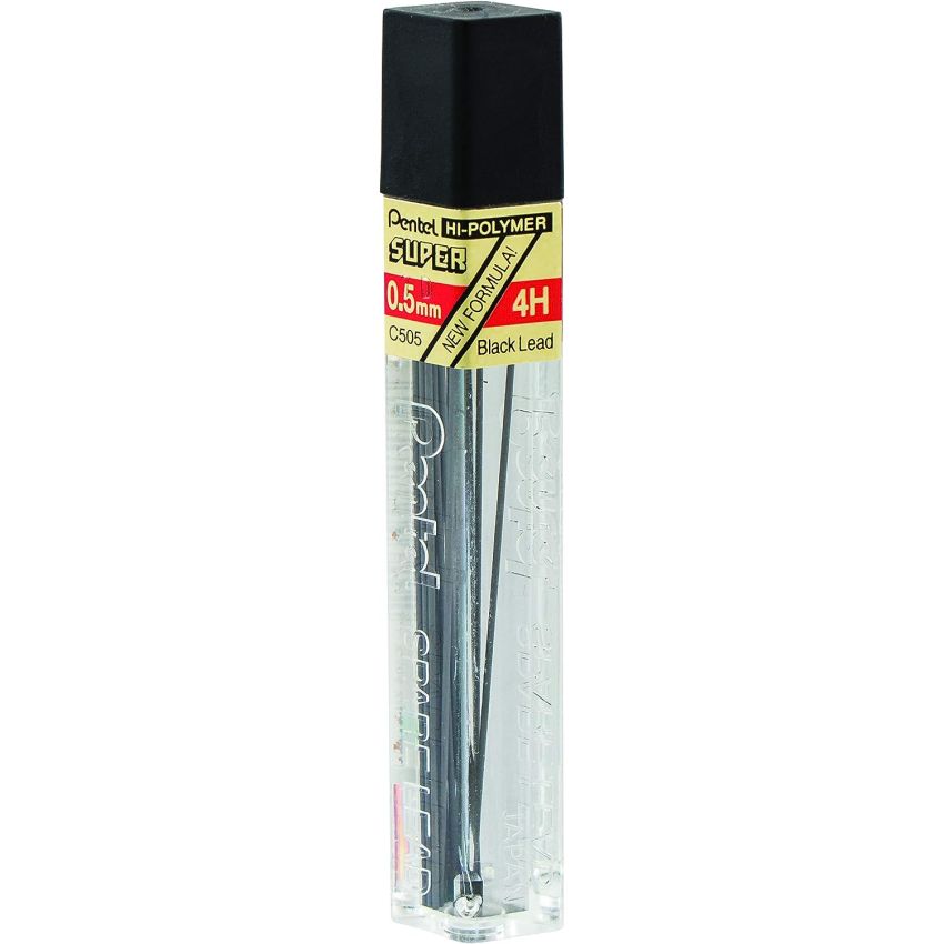Pentel Super Hi-Polymer Lead Refill, 0.5mm, Fine, 4H, (C505-4H),Gray