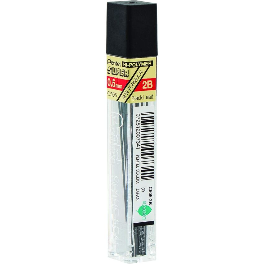 Pentel Super Hi-Polymer Lead Refill, 0.5mm, Fine, 2B, (C505-2B),Gray