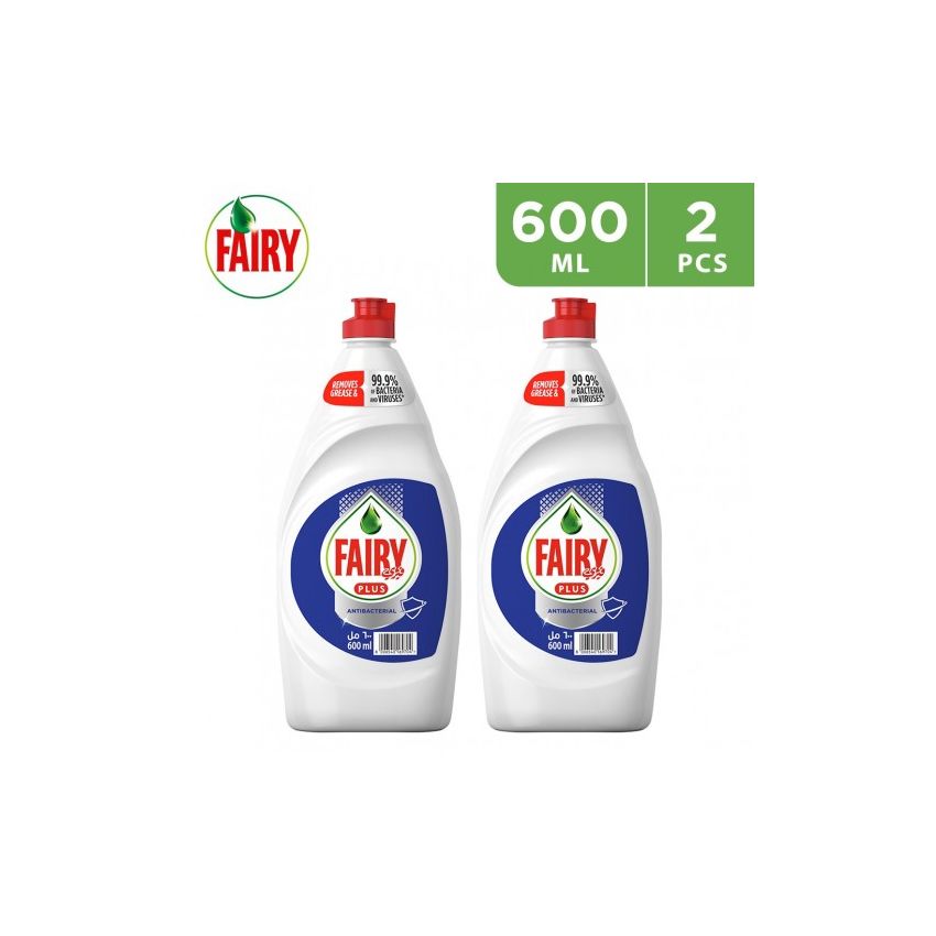 Fairy Plus Original Dishwashing Liquid Soap With Alternative Power To Bleach, 2 X 600 Ml