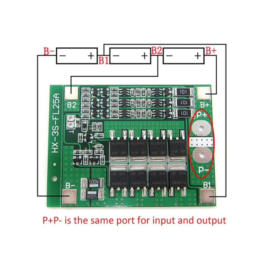 HX-3S-FL25A,Li-Ion Lithium PCM BMS Protection Circuit Module for 3S Battery Pack,12V,25A