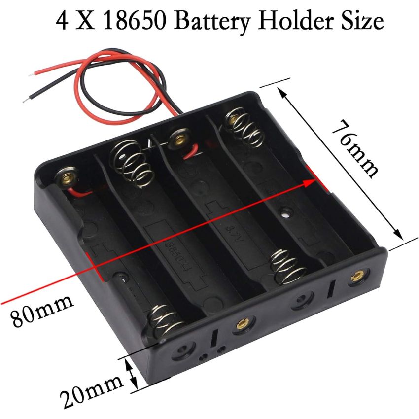 18650 4-Slot Battery Holder with Leads - 3.7V