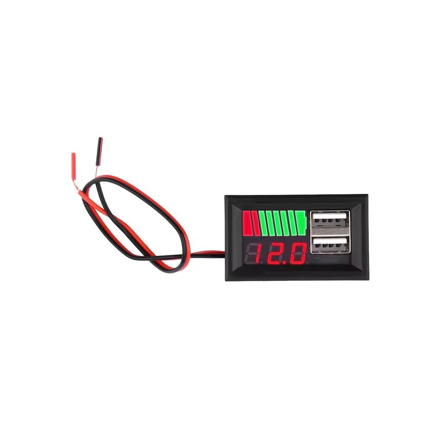 12V Battery Voltage Indicator with Dual 5V 2A USB Outputs, LED Display, and Battery Capacity Monitoring