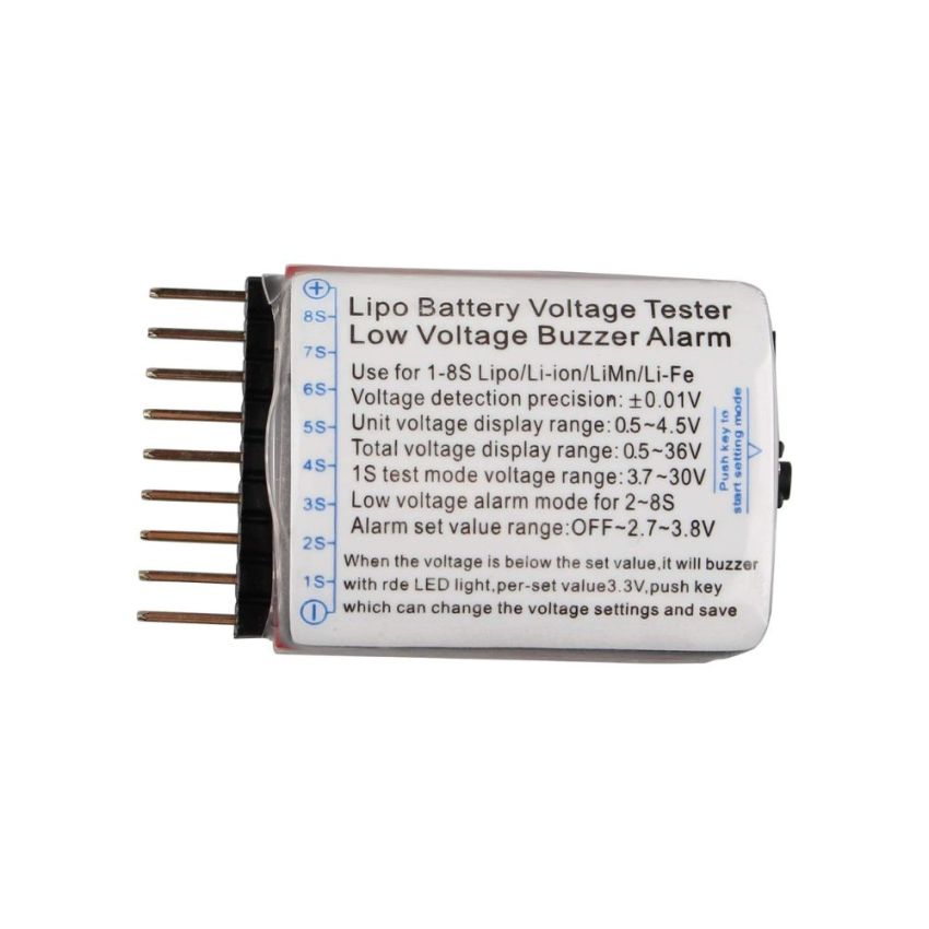 1-8S Lipo/Li-ion/Fe Battery Voltage Tester, 2-in-1 Low Voltage Buzzer Alarm