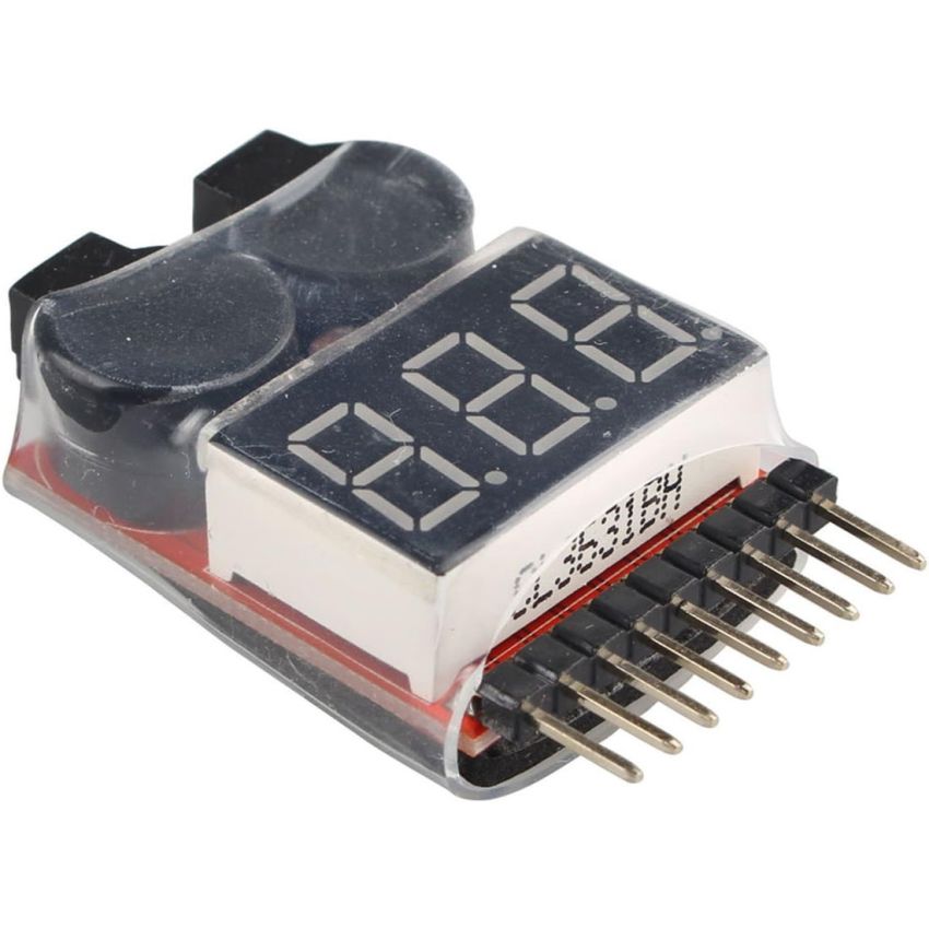 1-8S Lipo/Li-ion/Fe Battery Voltage Tester, 2-in-1 Low Voltage Buzzer Alarm