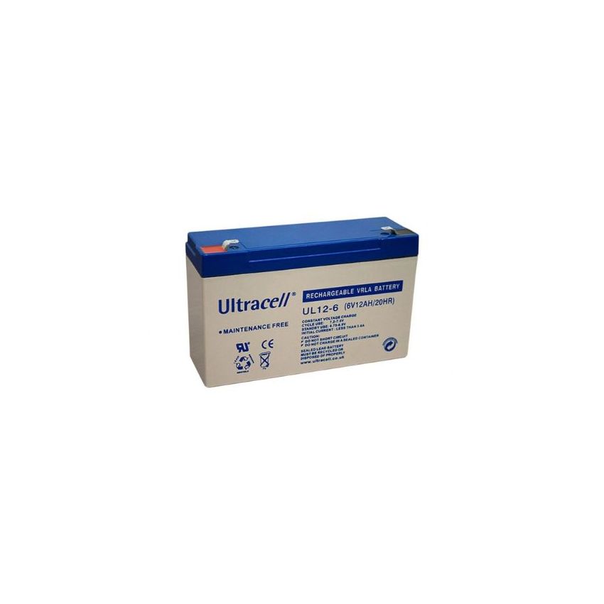 UL12-6 - Ultracell, Lead-Acid  Rechargeable Battery, 6V, 12Ah