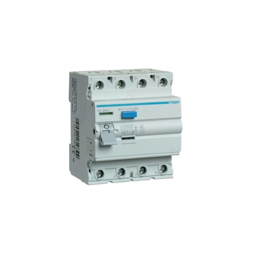 CD464J, Residual Current Circuit Breaker (RCCB) - 63A, 30mA, 4-Pole