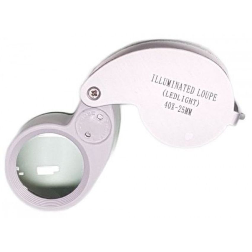 RVS LED Light 6-Shaped Jewelry Magnifier 40X 25mm Illuminated Loupe