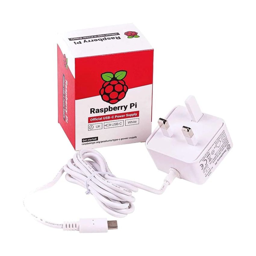 SC0443, Raspberry Pi 15W Power Supply, 5.1V, 3A, USB-C Power Supply, UK plug ,  white 
