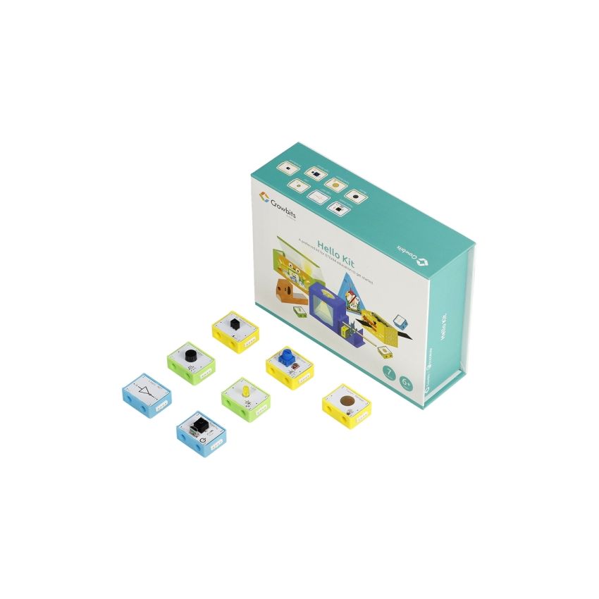 Crowbits-Hello Kit – 7 Modules, 5 Cardboard Projects, LEGO-Compatible, No Programming Required
