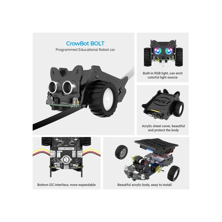 Crowbot Bolt – Programmable Smart Robot Car, AI & Obstacle Avoidance, STEM Robotics Kit