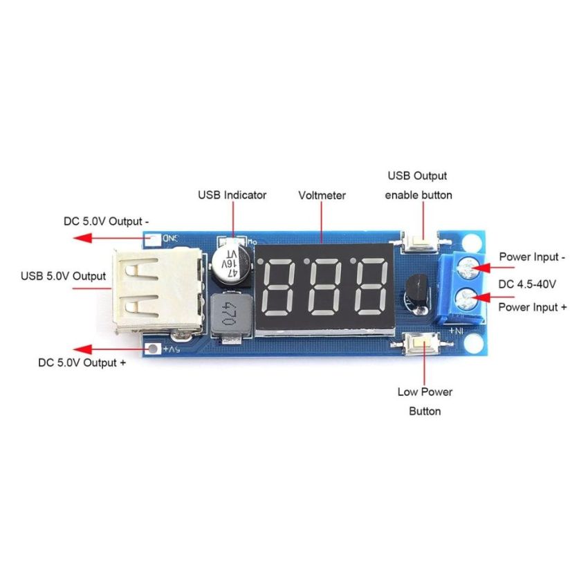 XL1509,USB Buck Voltage Converter Module with LED Display4.5-40V to 5V,2A