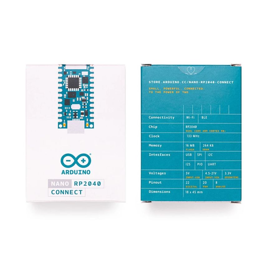 ABX00071,Arduino Nano RP2040 Connect - Dual-Core Arm Cortex-M0+, Wi-Fi & Bluetooth