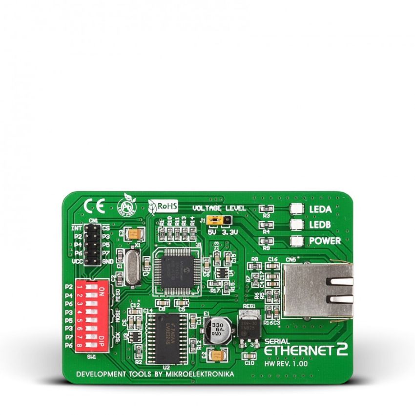 MIKROE-604 ,Serial Ethernet 2 Board – ENC624J600 Ethernet Controller