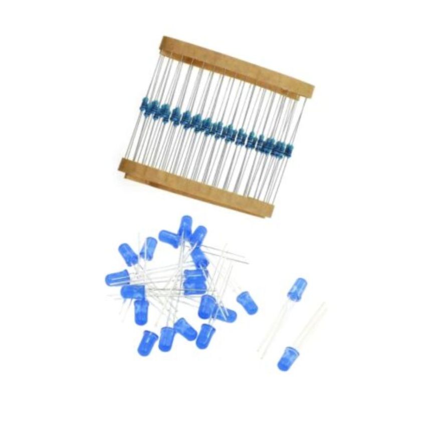50x Blue LED Light Kit with 50x 200-Ohm Resistors for Arduino and Raspberry Pi