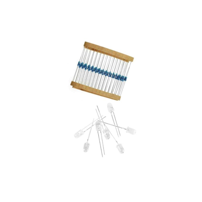 50x White LED Light Kit with 50x  200-Ohm Resistors for Arduino and Raspberry Pi