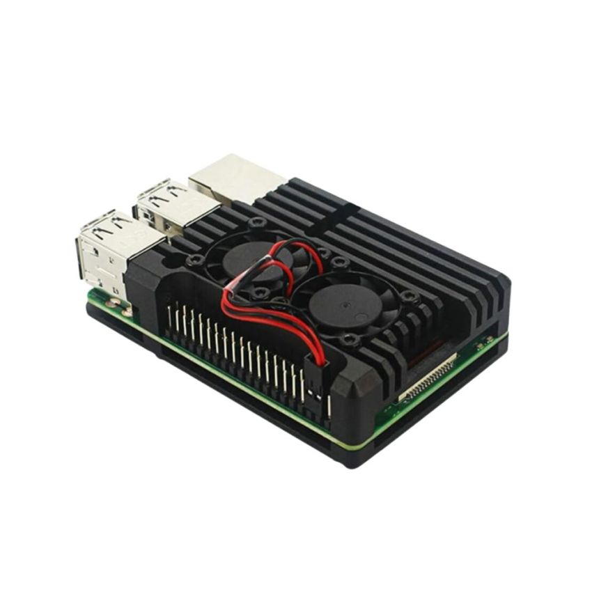 Raspberry Pi 4 Model B, Aluminum Case with Dual Cooling Fan, Metal Shell Black for RPI 4B