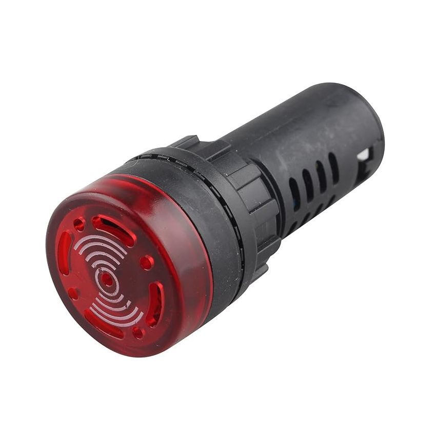 AD16-16SM, 12V Red Signal Lamp with Buzzer - Panel Mount, LED Indicator