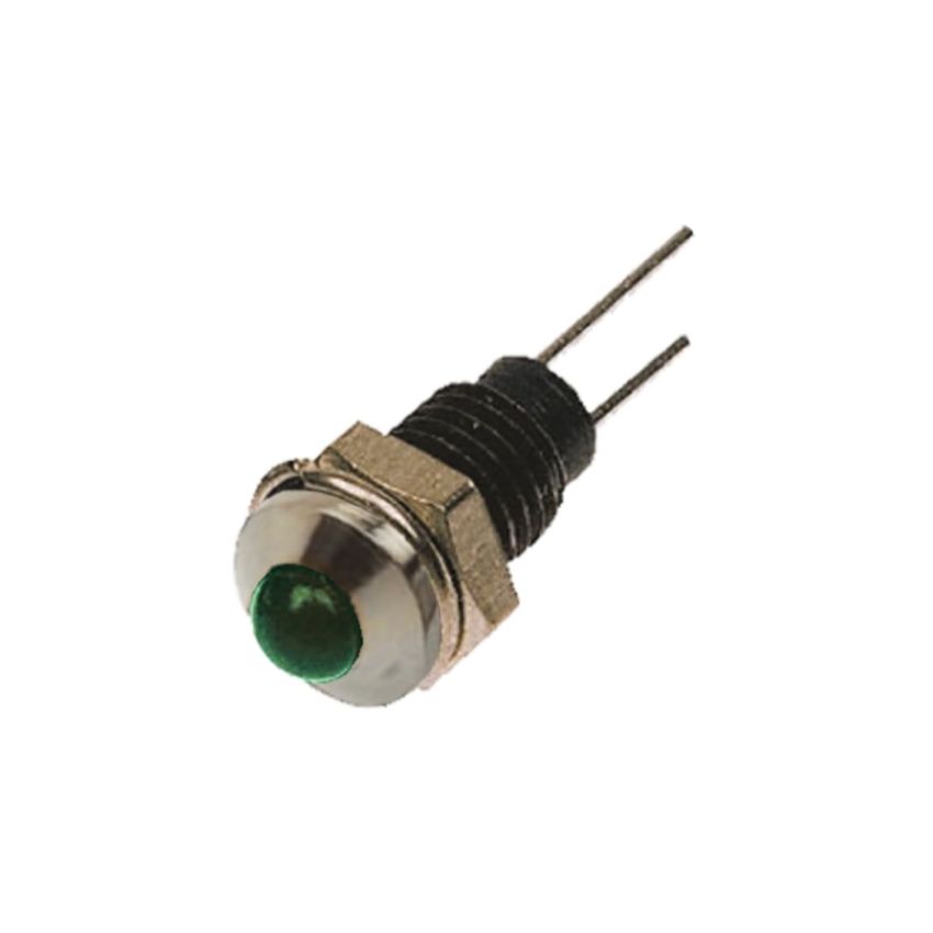 Bulgin Green Panel Mount Indicator, 2.1V, 6.1mm Mounting Hole Size, Lead Wires Termination